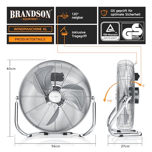 Brandson - Windmaschine Retro Stil 200 Watt - Sieger Ventilatoren und Luftkühler 2026 - Standventilator 57 cm - Bodenventilator - hoher Luftdurchsatz - stufenlos neigbarer Ventilatorkopf - GS 2