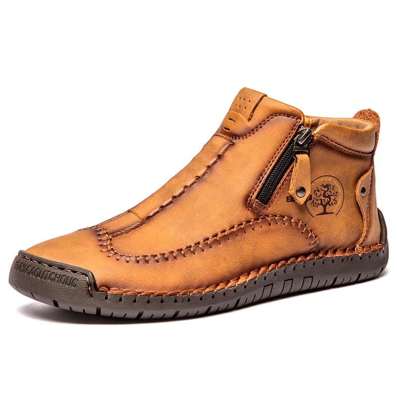 Image of men's casual outdoor short boots - hand sewn classic boots with fashionable side zipper decoration, perfect for outdoor enthusiasts and activities