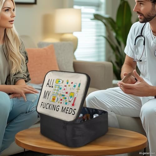 Image of Gomyblomy Travel First Aid Kit Bag Empty for Home All My Fucking Meds Print Medical Bag Portable Emergency Kit Large Capacity Storage Pouch for First Aid Supplies for Doctors Nurse