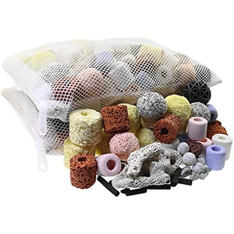 Mei Ting Aquarium Filter Media 15 in 1 Bio Balls Ceramic Rings Bio Media with Mesh Bag for Fish Tanks and Pond Aquarium Filter Accessories Cover
