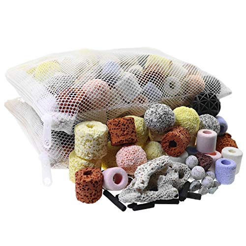 Aquarium Filter Medium, Bio Balls Ceramic Rings 15 in 1 Fish Tank Pond Filter Medium 500g Mesh Bag with Zipper Aquarium Filter Medium, Bio Balls Ceramic Rings 15 in 1 Fish Tank Pond Filter Medium 500g Mesh Bag with Zipper