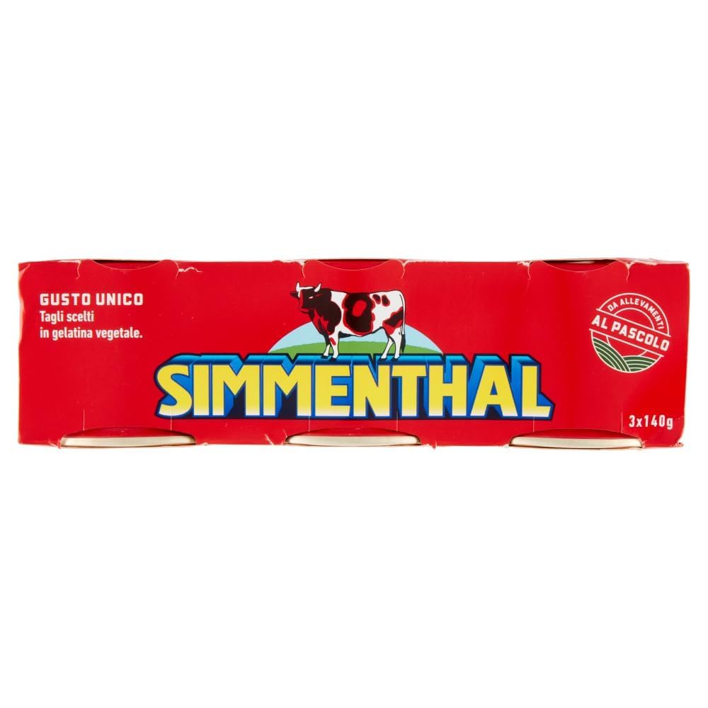 Italian Gourmet Carne in scatola Rindfleisch Konserve 12 x 3 x 140g | Fleischstücke di manzo, Gemüsegelatine, praktisch für Salate, Panini, Gesamtnettogewicht 420 g + Kostenlos Polpa 400g