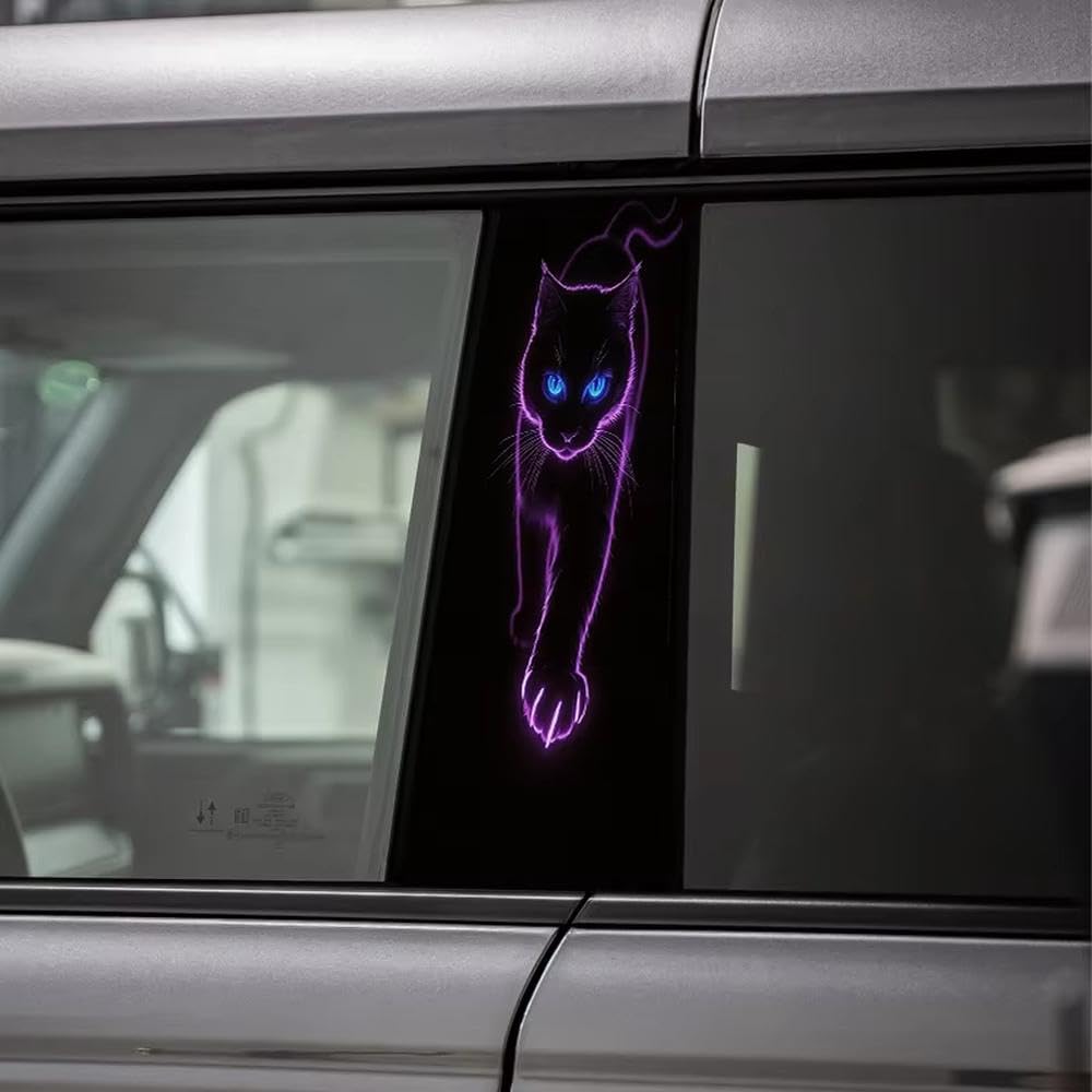 2 Adesivi Per Montante Centrale Per Auto, Gatto Al Neon, Pellicola Protettiva In Materiale Lucido Pezzi Ricambio