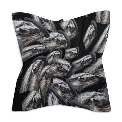 SMAZDFXX Langhaar-Hund mit Hut, modisches Kopftuch für Frauen, seidenartig, Bandana, Halstuch, Satin, quadratische Schals, Geschenke
