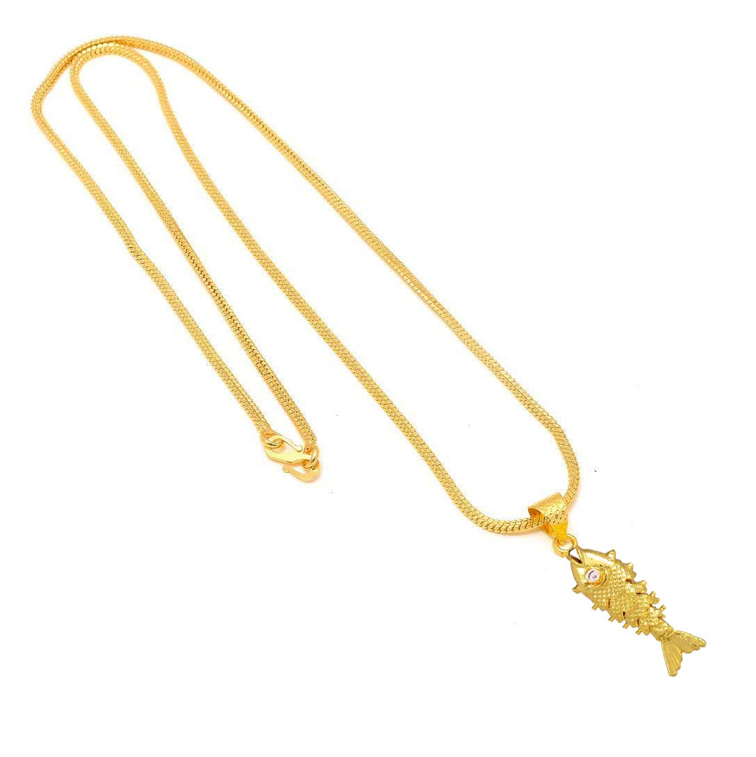 BFC-22K Gold Plated ad Diamond Fish Pendant Locket with 24 inches Chain for Men and Women (B07JP8YTHV) Amazon Price History, Amazon Price Tracker