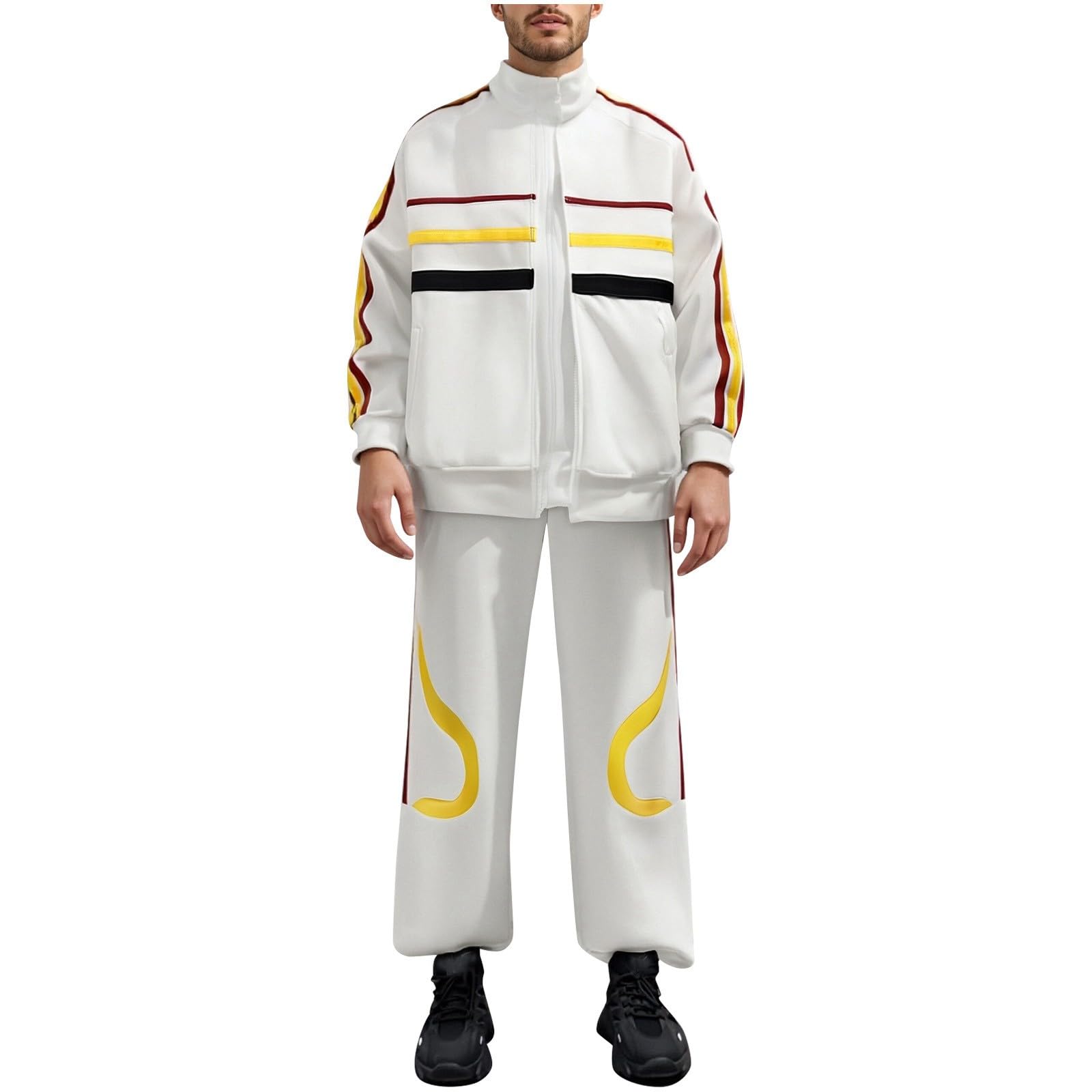 Generisch Męski dres treningowy, modny motyw 2-częściowy, hip hop, Y2K, streetwear, bluza z kapturem + spodnie do biegania, zestaw dla mężczyzn, strój rekreacyjny, outdoorowy, bluza z kapturem, luźny
