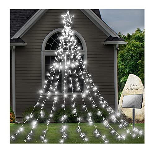 KNONEW Solar Yard Decorations Star Lights 344 LED 8 Modes Outdoor Waterproof Solar Powered Garden Star Lights for Christmas Holiday Wedding Party Wall Decorative Twinkle String Lights (Cool White)