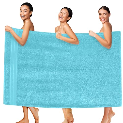 Image of Elegant Comfort Three Line Popcorn Extra Large Luxury Bath Towel - 40 inch x 80 inch inch, Premium Hotel Spa Quality 1 Piece Oversized Bath Sheet 100% Turkish Cotton Super Soft Highly Absorbent, Aqua