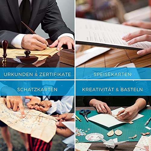 Betterpress® 25 Blatt DIN A4 120 g/m² Urkundenpapier A4 bedruckbar Gastropapier Briefpapier Altes Vintage Papier Elefantenhaut Papier Speisekartenpapier beidseitig Schatzkarte Flaschenpost