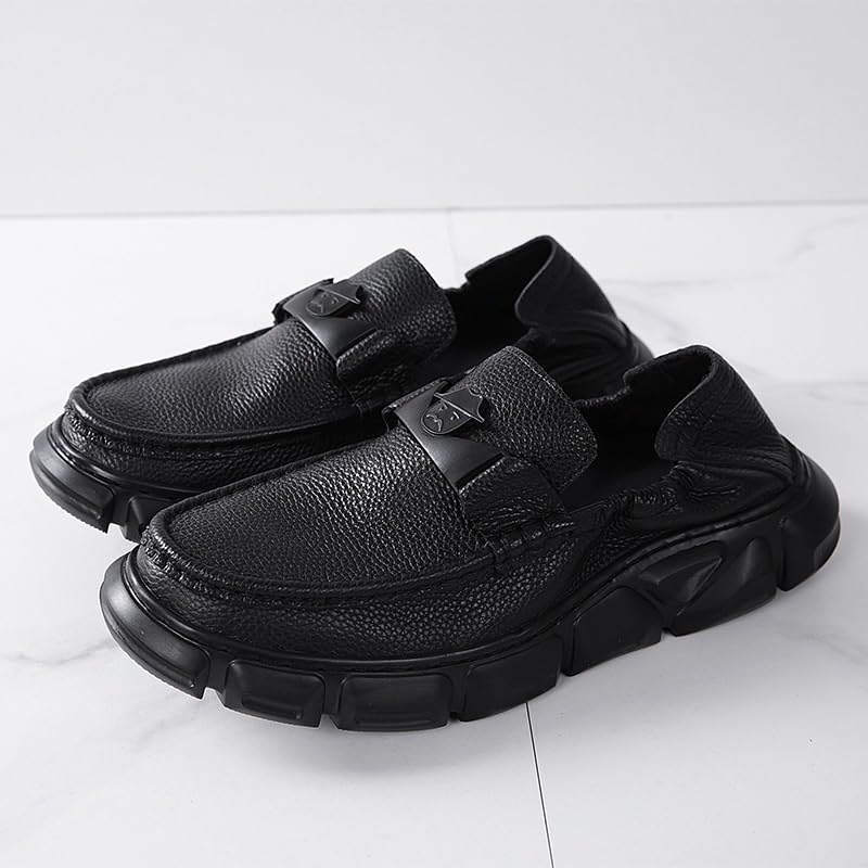 Men's Genuine Leather Platform Slip-On Oxfords Mens Casual Genuine Flats Soft Driving Walking Loafer Shoes4