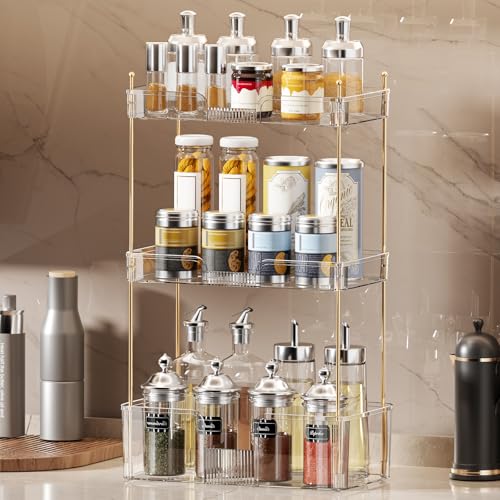 Image of Akinbas 3 Tier Bathroom Organizer Countertop Makeup Perfume Tray Skincare Organizer for Bathroom Dresser Vanity (White)