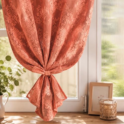Image of Yinhua Terracotta Kitchen Curtains 36 Inch Length Double Layer Curtain Farmhouse Blackout Curtains for Kitchen Rod Pocket Short Curtain for Windows, Bathroom, Living Room, 2 Panels