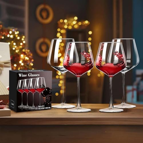 Image of PARACITY Wine Glasses, christmas gift, Clear Glass, Long Stem Wine Glass for Red and White Wine - 10 OZ (Set of 2) (4, 16, Fluid Ounces)
