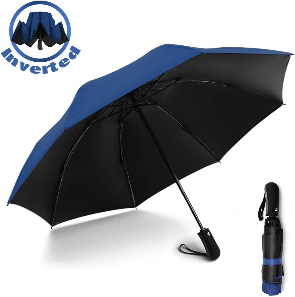 YRH Travel Umbrella,Reverse Automatic Umbrella,Portable Compact Folding Umbrellas with UV Protection (Dark Blue)