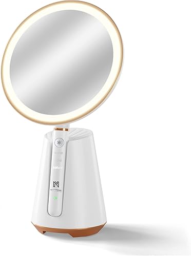 NeuType Espejo de maquillaje con luces espejo de maquillaje iluminado con aumento de 10X espejo de tocador LED de mano con botón inteligente