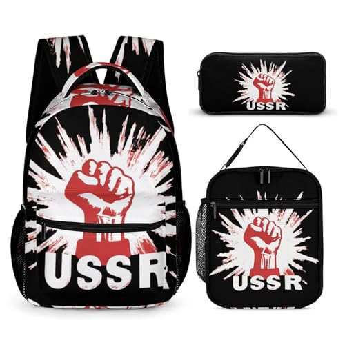 USSR CCCP Soviet Union Backpack Shoulder Bags Lunch Bag Pencil Case Box 3 Set Daypack Cute