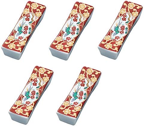Yamako Japanese Mino-yaki Ceramic Chopstick Rest (5 Pieces Set) Nishiki Red from Japan 15508