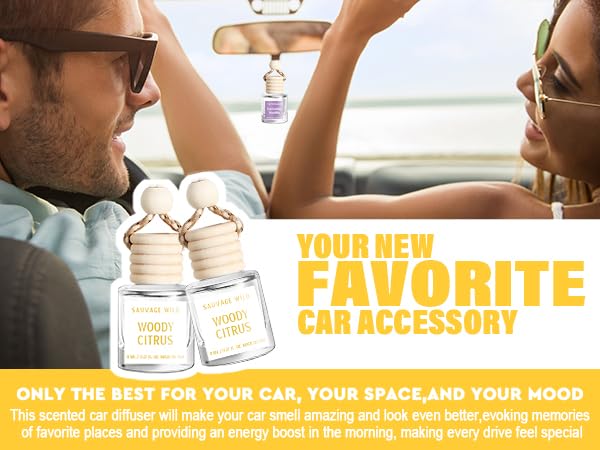 Image of C Classy Car Air Freshener Hanging 2 Pack, Woody Citrus Essential Oil Diffuser, Long-Lasting Fragrance, Cute Car Accessories for Women & Men, Made in USA