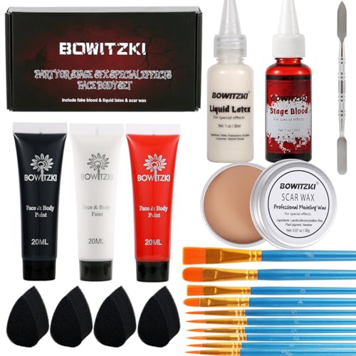 Bowitzki Halloween Makeup Set Special Effects Kit Cream Face Paint Water Based Liquid Latex Fake...