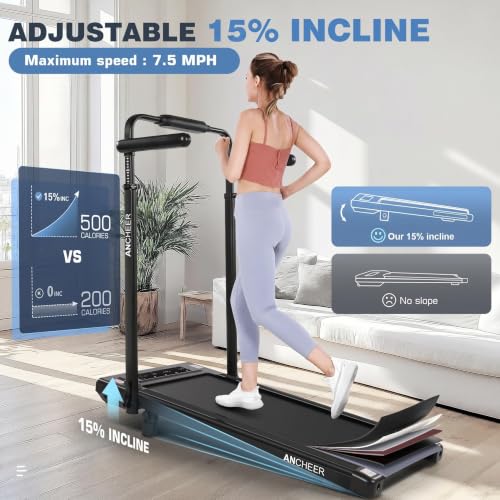 Image of Walking Pad Treadmill with Desk Workstation,3.5 HP Foldable Treadmills with 15% Incline & Handle Bar,450lbs Capacity,2s Folding,Ultra-Quiet,Small /Compact Under Desk Treadmills for Home Office