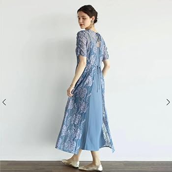 kanen 配色レースエプロンワンピース 38 サックス　ピンク Amazon.co.jp: kanen 配色レースエプロンワンピース 38 サックス