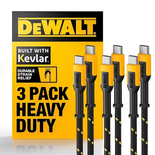 DEWALT Heavy Duty USB C Cable Jobsite 60 Watt USB C Cable High Speed Type-C to Type-C Fast Charge PD USBC Fast Charging Cord for iPhone 17/16/15 Plus Pro Max MacBook iPad Samsung Galaxy 3Pack 4 ft