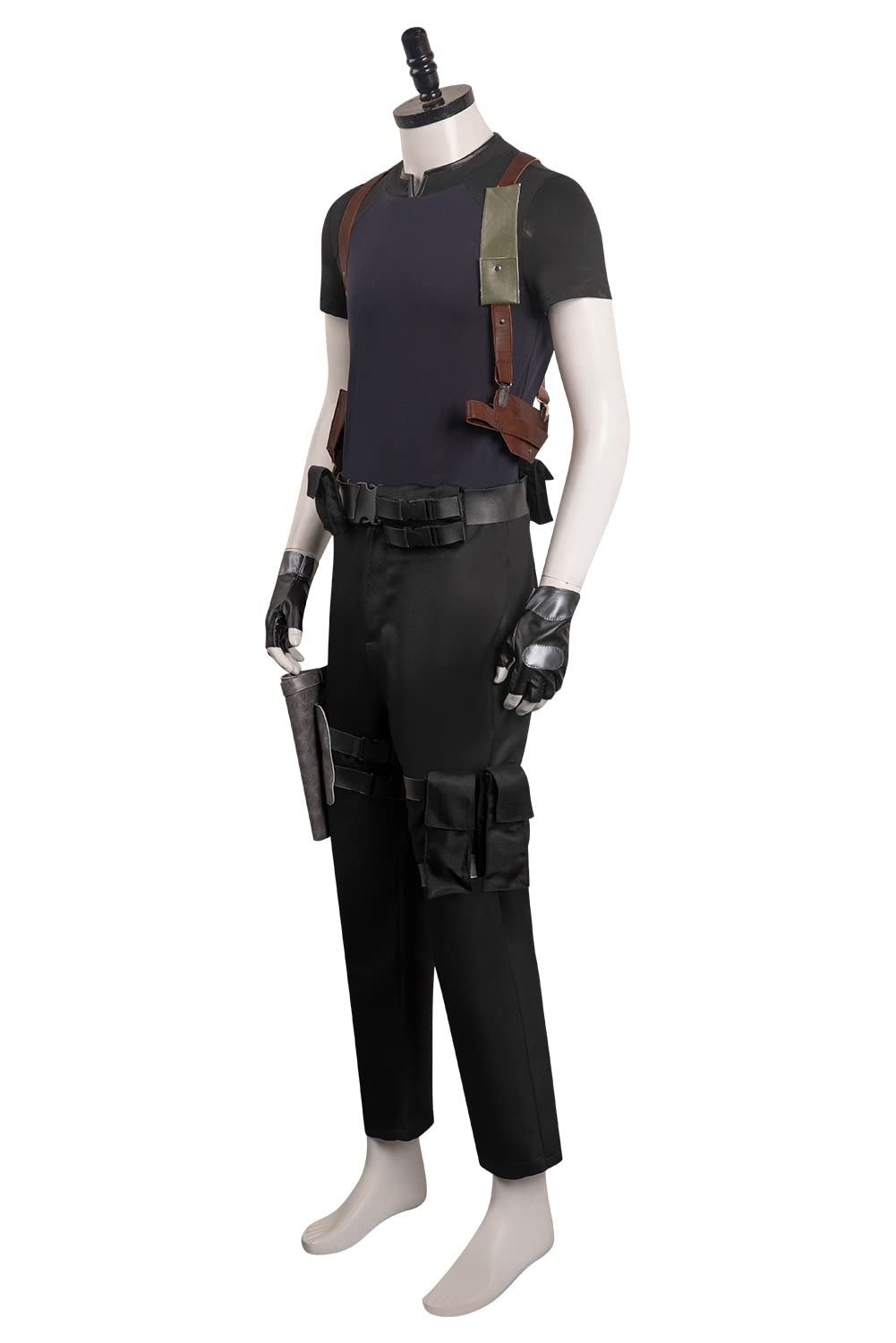 Leon Scott Kennedy - Disfraz de cosplay de cuero negro para hombre, uniforme de Leon S Kennedy, traje de fiesta de carnaval de Halloween