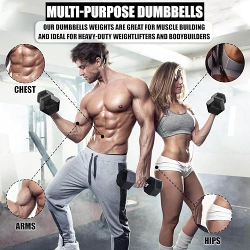 BodyRip Rubber Dumbbells - Rubber Encased Hexagonal Dumbbells- Anti-Rolling, Adjustable Dumbbells for Home Gym - Weight Rubber Dumbbells Set for Strength Training, Bodybuilding and Fitness Workouts - Image 3