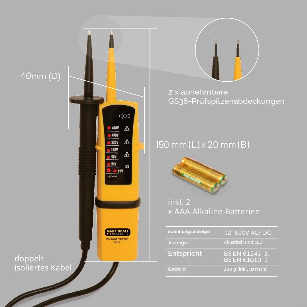 Martindale VT12 Spannungs- und Durchgangsprüfer, AC/DC bis 690 V