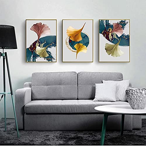 Cuadros de ginkgo para sala de estar tríptico de decoración nórdica en lienzo 50x70cm