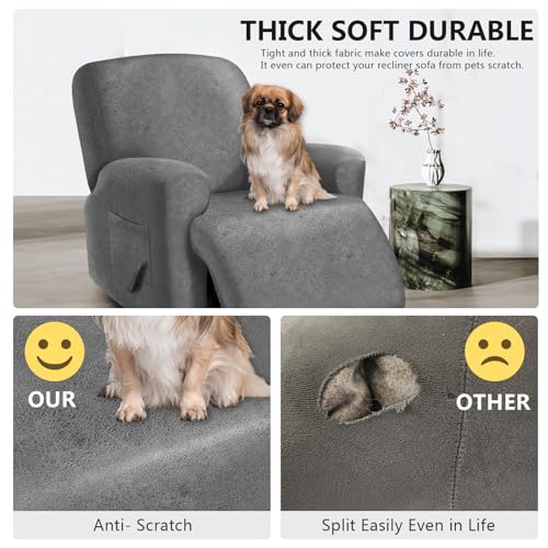 Image of ANARACHON Leather Look Oversize Recliner Chair Covers, Thick 4 Pieces Recliner Covers for Recliner Chair, Leather Cover for Recliner Slipcovers for Pets Kids(X-Large, Light Grey)