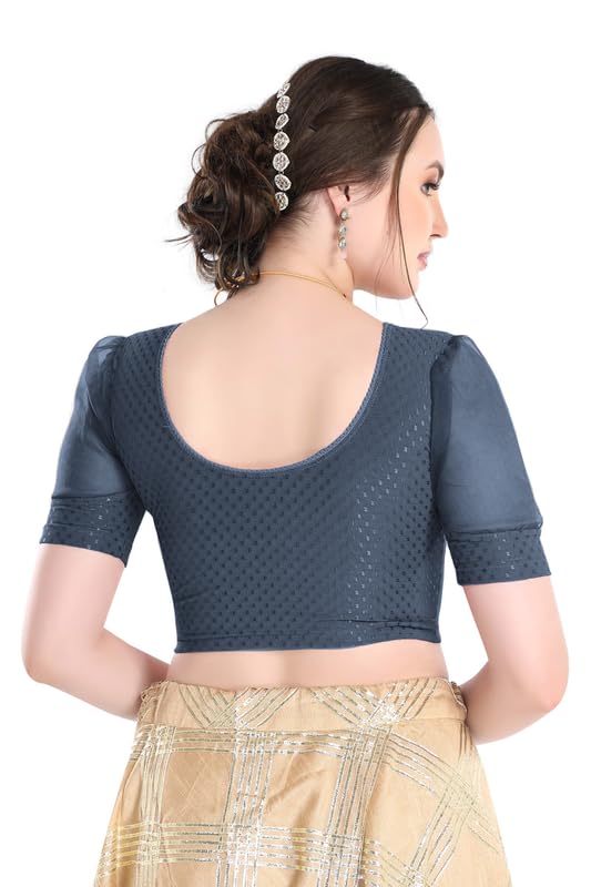 Image of FINESTFIT Stay On Trend Fashion 100% Cotton Readymade Blouses for Women,Round Neckline with Organza Balloon Sleeves.