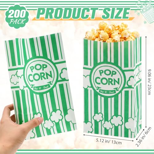 Image of Leinuosen Paper Popcorn Bags Bulk 2 oz Large Flat Bottom Boxes Disposable Container Sleeve Movie Night Popcorn Bucket for Retro Movie Themed Party Carnival Supplies (Green,200 Pcs)