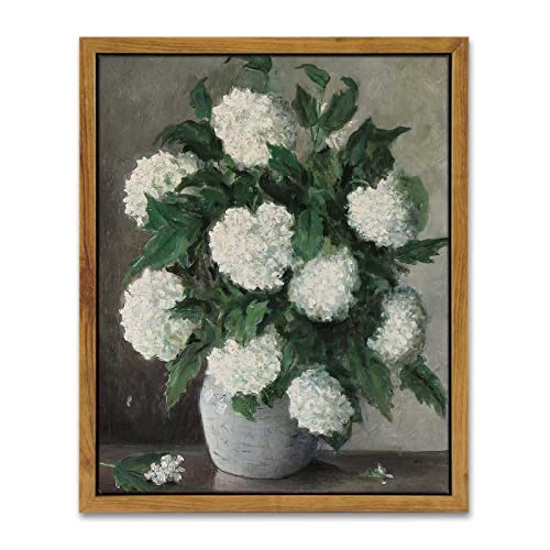 InSimSea Framed Canvas Prints Art Vintage Decor, Classical Painting Still Life with Hydrangeas in a Ceramic Vase Canvas Prints Home Decor for Office Farmhouse Bathroom, 8