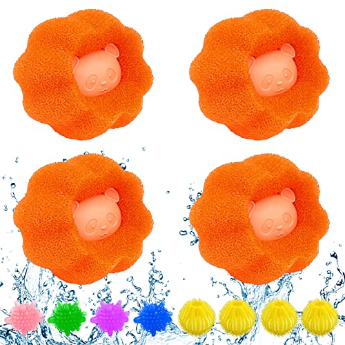 Bolas Atrapa Pelos Lavadora, 12 Piezas Bolas de Lavado, Atrapa Pelos Lavadora Mascotas, Bolas Secadora, Bola de Lavandería de Esponja Reutilizable, para Todas las Lavadoras y Secadoras (Naranja) Cover