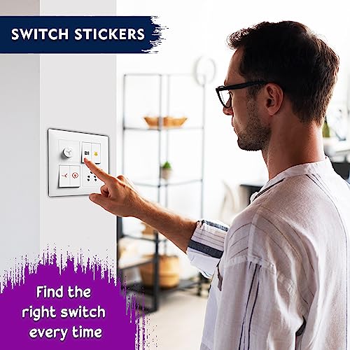 Image of CLICKEDIN Switch ID Sticker Transparent Vinyl Multicolor Labels 3-A4 Sheet for Electric Board Appliances Including 27 Designs in Total 495 Stickers for Switches