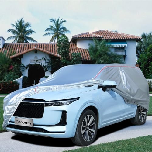 Image of Tecoom Hard Shell Zipper Design Waterproof UV-Proof Windproof Car Cover for All Weather Indoor Outdoor Fit 206-215 Inches Full-Size SUV /Van