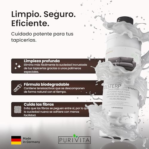 PURIVITA® Limpiador de Tapicerías [750ML] - Concentrado Líquido para Limpiar Tapicerías de Sofás, Colchones, Cojines, Alfombrillas, Asientos y Alfombras de Coche - Proporción de Mezcla 1:30 - imagen 4