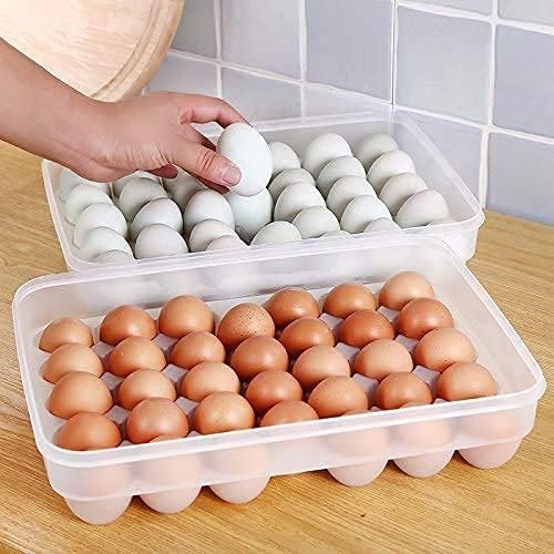 Sooyee 2 Pack Covered Egg Holders for Refrigerator,Clear 2X34 Deviled Egg Tray Storage Box Dispenser,Stackable Plastic Egg Cartons,Egg Holder Countertop(68 Eggs)