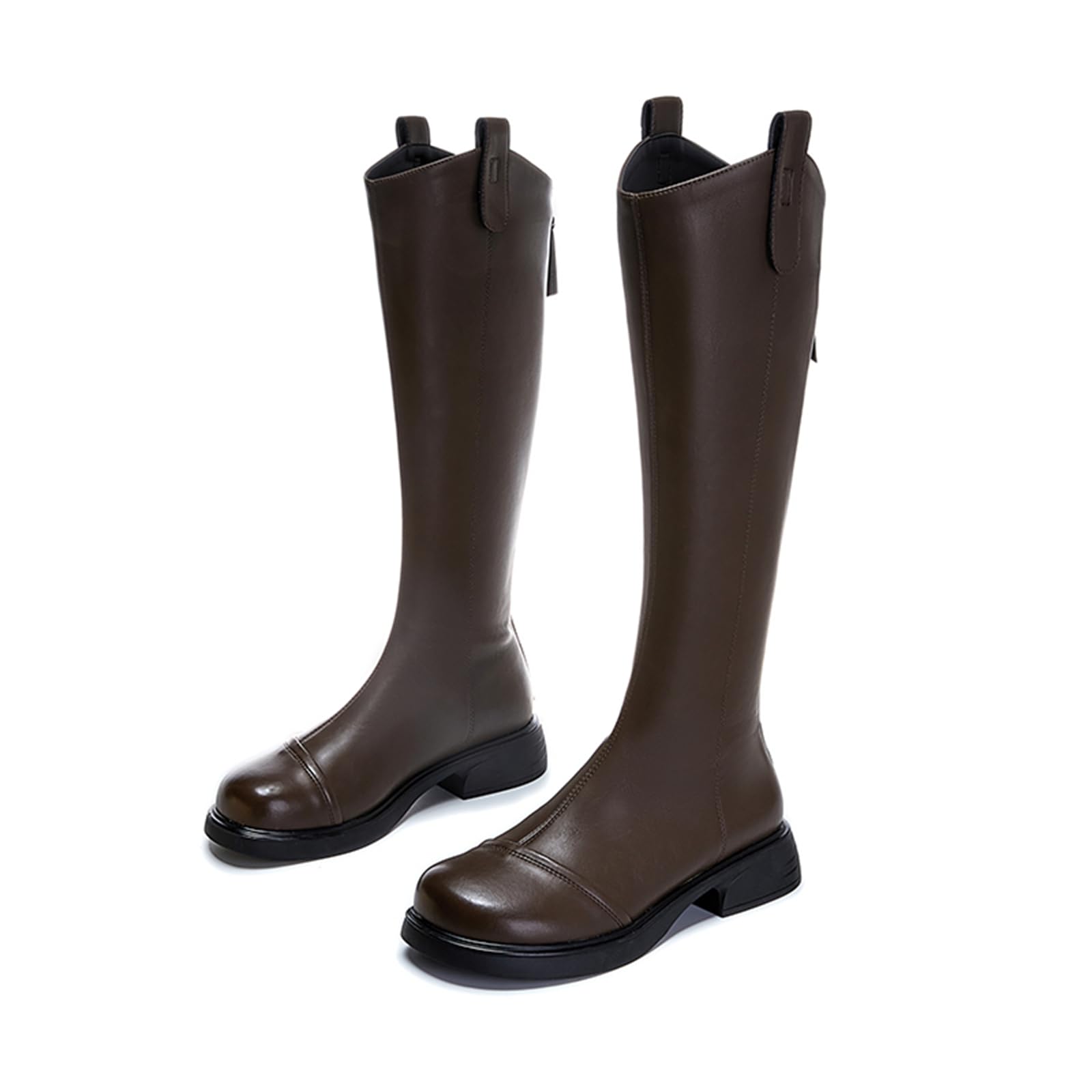 Womens Knee-High Boots With Round Toe Flat Bottom And Thick Heel Zipper Dress Fashionable High Boots Suitable For