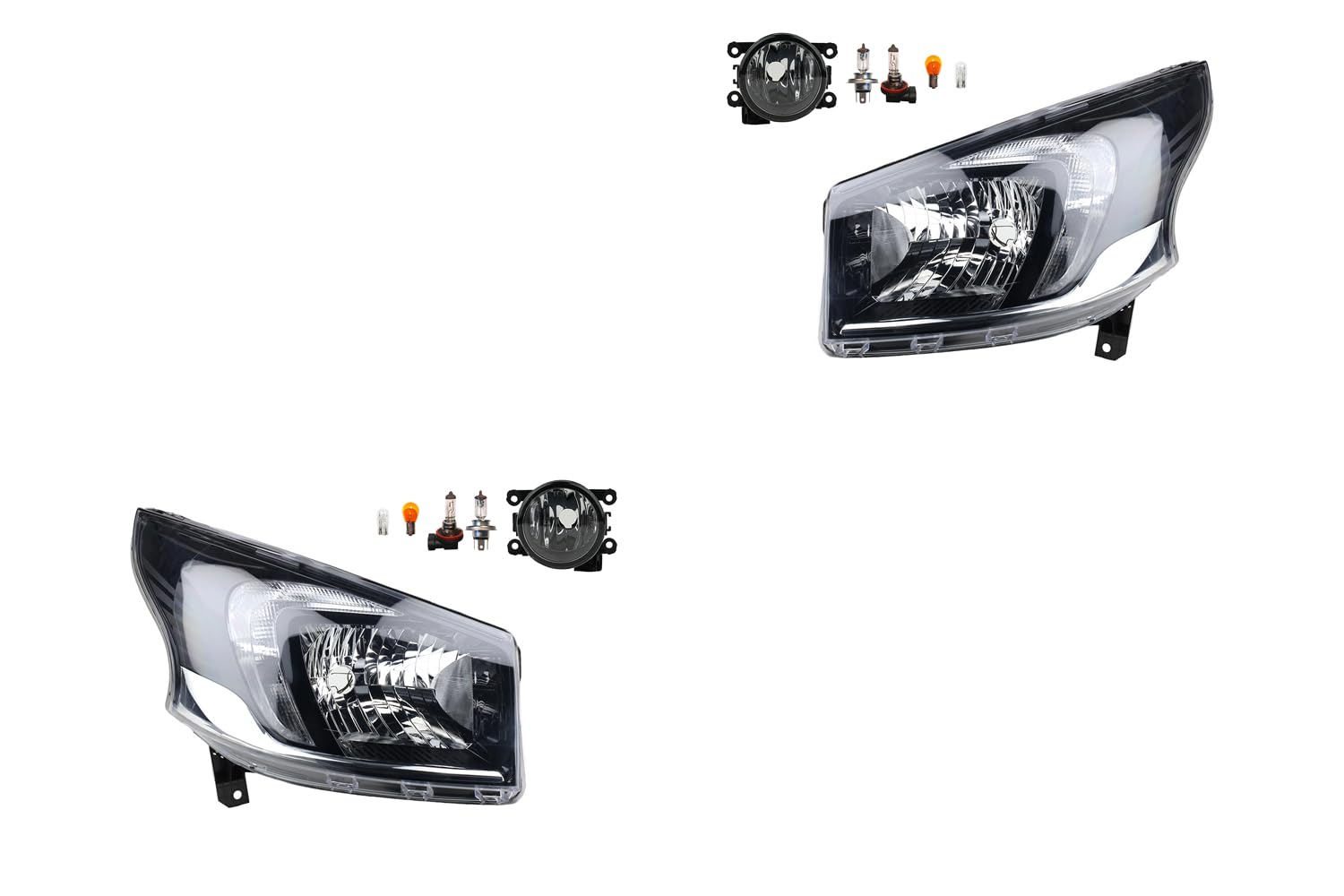 Johns, Juego de faros delanteros halógenos para Opel Vivaro 06/2014 H4 izquierda y derecha + faros antiniebla + bombillas