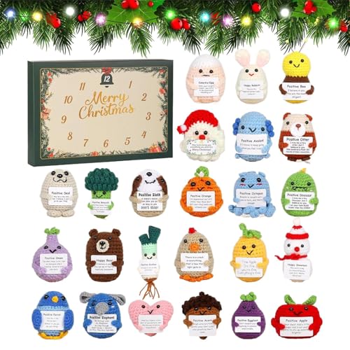 Emotionale Unterstützung Adventskalender 2025, 24 Tage Handgemachte Positive Häkeltiere, Süßer Garnanhänger, Tägliche Überraschung, Weihnachts-Countdown-Geschenke Für Erwachsene/Mädchen/