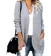 Flovey Womens Long Sleeve Open Front Cardigans Chunky Knit Draped Sweaters Outwear with Pockets