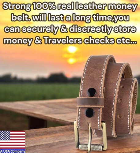 F&L CLASSIC Men’s Money Full Grain leather Belt, Hidden zipper Pocket, USA2