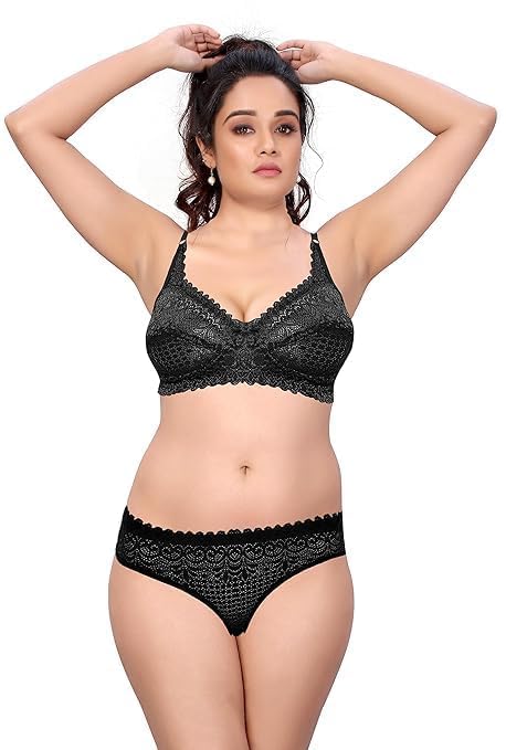 velaavo Bra Panty Set for Women (Black) | Bridal Lingerie Set | Bralette & Bikini Combo | Honeymoon & Wedding Special | Soft & Stretchable Innerwear for Ladies-picture-42