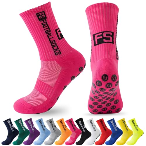 MPXEAVG 3 Pares Calcetines Futbol, ​​Calcetines Antideslizantes Futbol, Calcetines Deporte Hombre, Medias de Futbol, Calcetines Deportivos (Rojo rosa)