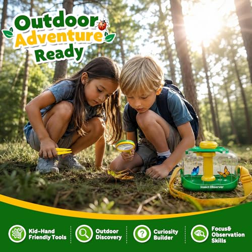 Bug Catcher Kit for Kids, Insect Observation Box Outdoor Explorer Toys, 360° Rotating Viewer with Magnifying Glass & Tweezers, STEM Nature Adventure Gift for Toddlers Boys Girls Age 3-6 - image 5