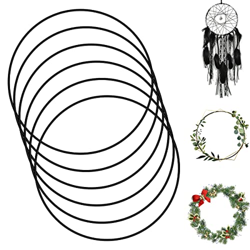 CENBEN 6pcs 20cm/8inch Metal Floral Hoop Wreath, Black Metal Rings DIY Floral Macrame Hoop