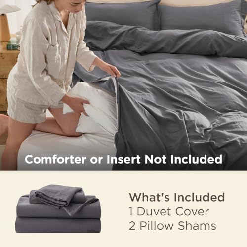 Image of Bedsure Dark Grey Duvet Cover Queen Size - 3 Pieces Prewashed Cotton-Like Polyester Soft Bedding Set, Includes 1 Duvet Cover 90x90 Inches with Zipper Closure & 2 Pillow Shams, Comforter Not Included