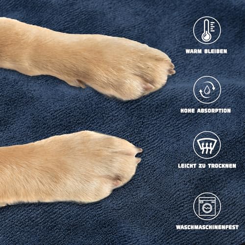 WUFANC Hundebademantel, Bademantel Hund aus Mikrofaser, Extra Saugfähig und Schnelltrocknend, Hunde Bademantel mit Klettverschluss und Verstellbarem Schrumpfband für Große Mittel und Kleine Hunde